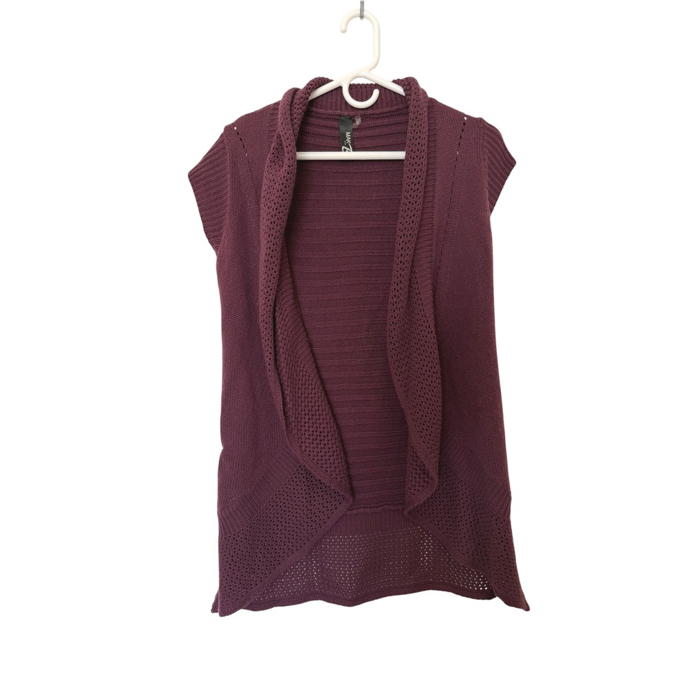 MAK B Plum Purple Acrylic Knit Open Front Cardigan Vest Cottagecore Large